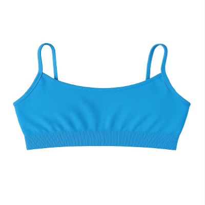 Kurve Girls Training Sports Bra Seamless Bralette Kids Crop Cami Tank Top UV Protective Fabric UPF 50+ Made in USA, Turquoise, Age 9-14