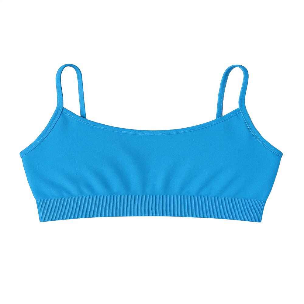 Kurve Girls Training Sports Bra Seamless Bralette Kids Crop Cami Tank Top UV Protective Fabric UPF 50+ Made in USA, Turquoise, Age 9-14