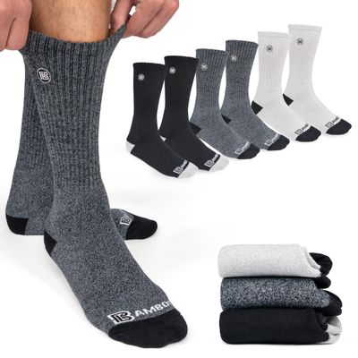 BAMBOO SPORTS Premium Bamboo Rayon Crew Work Socks- Moisture Wicking, Odor Eliminating Assorted Crew Socks for Men Size 9-12 - 3 Pair