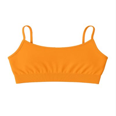 Kurve Girls Training Sports Bra  Seamless Bralette Kids Crop Cami Tank Top UV Protective Fabric UPF 50+ Made in USA, Neon Orange, Age 9-14