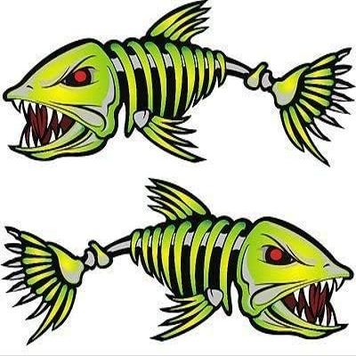 2 Pieces Fish Sticker, 7 inches, No Outline - Kayak Decals Fishbone Skeleton Stickers for Kayak Canoe Fishing Boat Wall Car Accessories