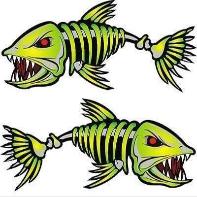 2 Pieces Fish Sticker, 7 inches, No Outline - Kayak Decals Fishbone Skeleton Stickers for Kayak Canoe Fishing Boat Wall Car Accessories