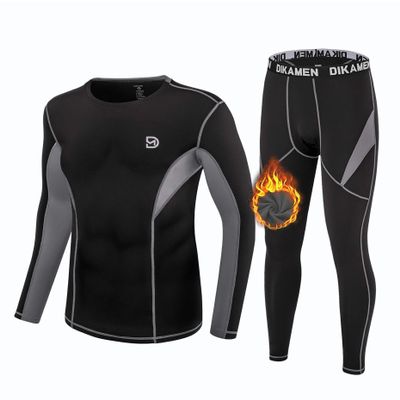 DIKAMEN Men's Thermal Underwear Fleece Lined Performance Fleece Tactical Sports Shapewear Thermal Long Johns Set (Black01, Small)