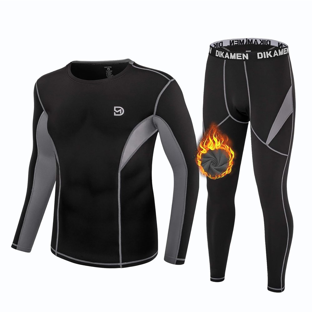 DIKAMEN Men's Thermal Underwear Fleece Lined Performance Fleece Tactical Sports Shapewear Thermal Long Johns Set (Black01, Small)
