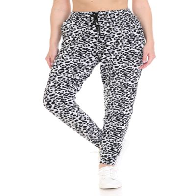 Leggings Depot JFL-S637-M Fleece Lined Snow Leopard Jogger Track Pants w/Pockets, Medium