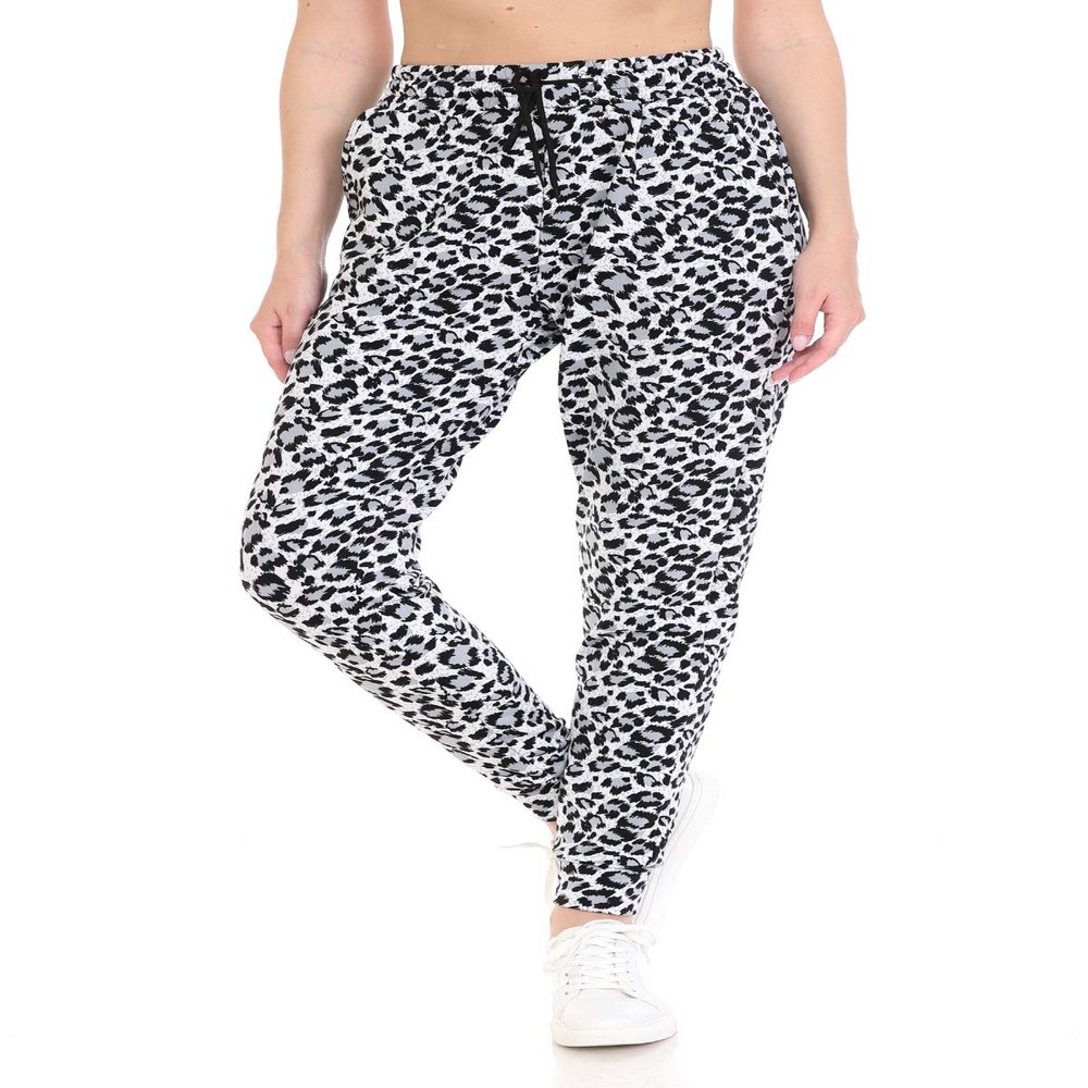 Leggings Depot JFL-S637-L Fleece Lined Snow Leopard Jogger Track Pants w/Pockets, Large