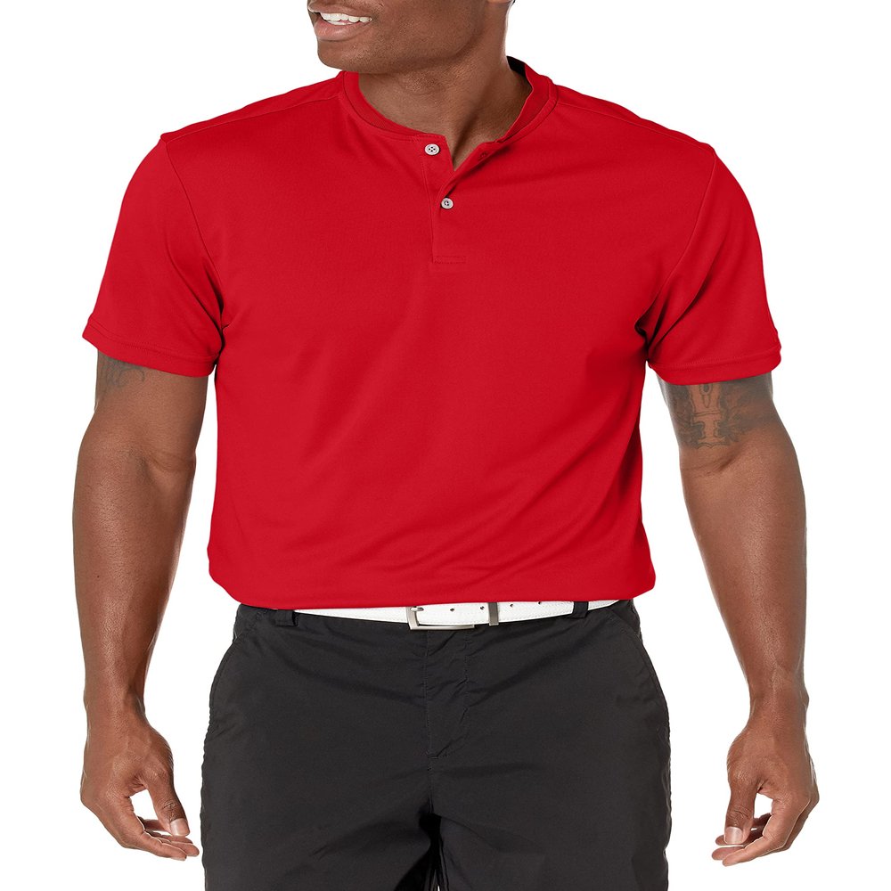 PGA TOUR mens Pique Short Sleeve Polo With New Casual Collar Golf Shirt, Tango Red, Medium US