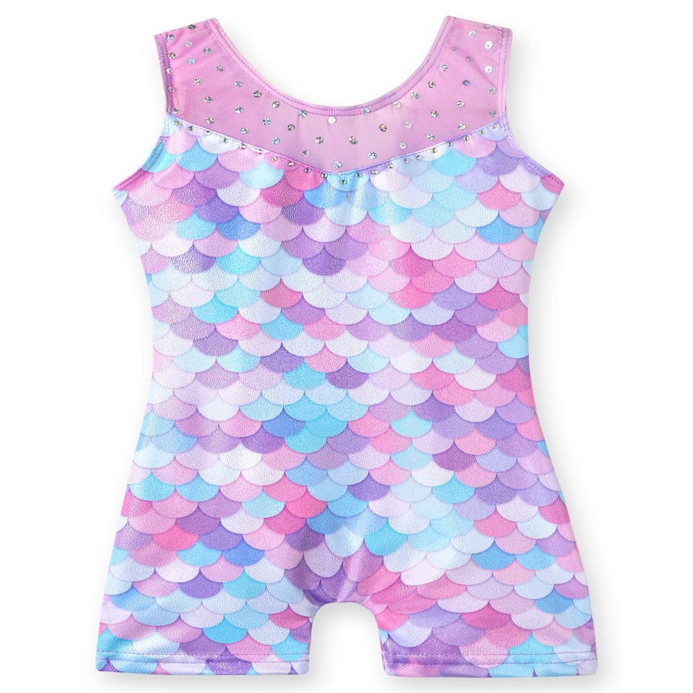 Belovance Leotards for Girls Gymnastics Unicorn Athletic Dance Wear Shiny Rainbow Blue Hotpink (Mermaid Purple, 7-8 Years)