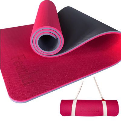 Feetlu Extra Thick Exercise Yoga Mat with Strap - 2/5 Inch (10MM), Non-Slip Workout Mat for Yoga, Pilates, and Floor Exercises(Pink & Gray)