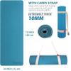 Feetlu Extra Thick Exercise Yoga Mat with Strap - 2/5 Inch (10MM), Non-Slip Workout Mat for Yoga, Pilates, and Floor Exercises(Trurkey Blue & Gray) view 2