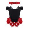 ACSUSS Toddlers Infant Baby Girls Cotton Pleated Polka Dots Buttons Suspender Skirt with Bowknot Hair Clips Black 9-12 Months view 1