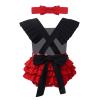 ACSUSS Toddlers Infant Baby Girls Cotton Pleated Polka Dots Buttons Suspender Skirt with Bowknot Hair Clips Black 9-12 Months view 2