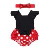 ACSUSS Toddlers Infant Baby Girls Cotton Pleated Polka Dots Buttons Suspender Skirt with Bowknot Hair Clips Black 9-12 Months view 3