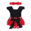 ACSUSS Toddlers Infant Baby Girls Cotton Pleated Polka Dots Buttons Suspender Skirt with Bowknot Hair Clips Black 9-12 Months view 4