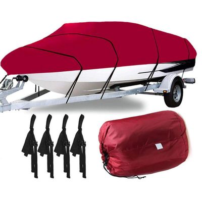 11-22 Ft 420D red Heavy Boat Cover for Fishing ski Boat Trailer Type V Hull Protection Canvas,14 to 16ft