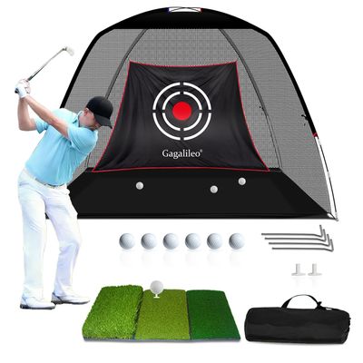 Gagalileo Golf Net: 12x7FT Backyard Driving Real Golf Ball Practice Hitting Training by Turf Mat Target Indoor Outdoor Chipping Swing Gift for Golfers Dad Husband Men