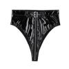 ACSUSS Women's Shiny Metallic Booty Shorts High Waist Belted Zipper Briefs Rave Dance Bottom Black XX-Large view 4