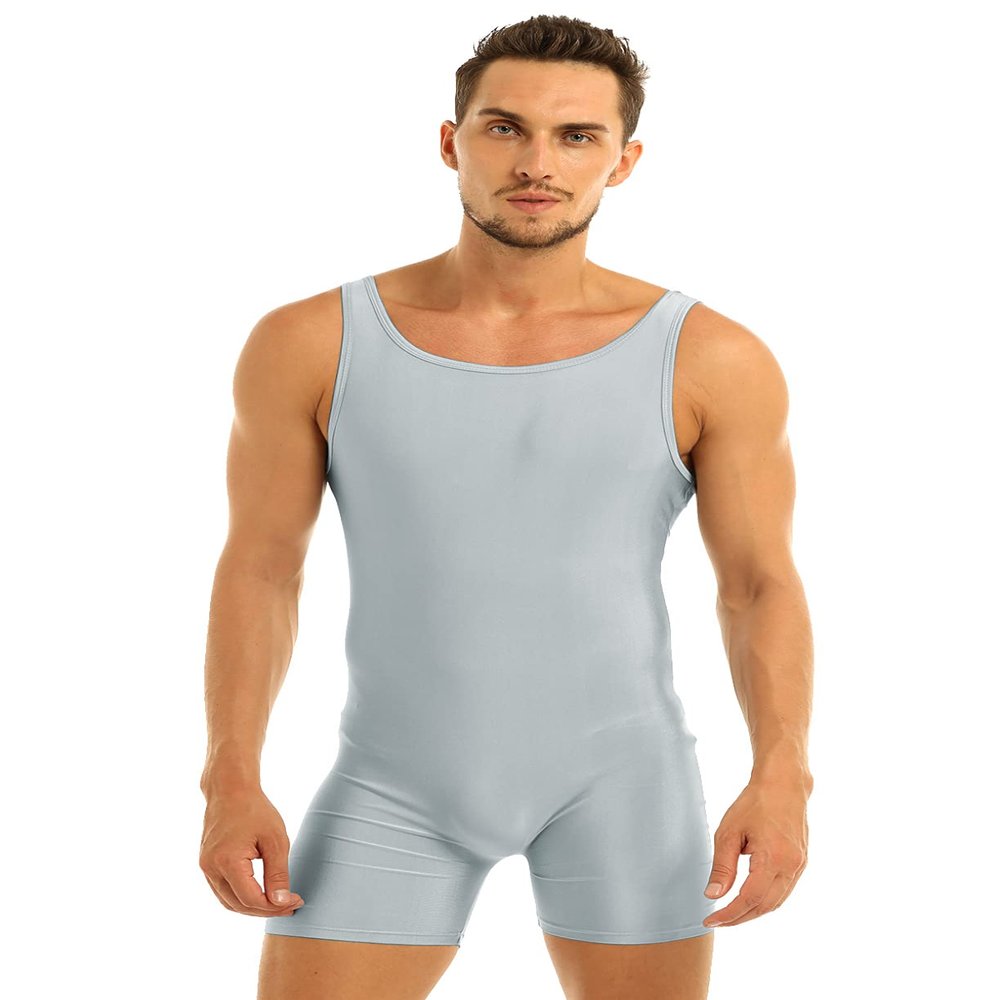 ACSUSS Men's Sleeveless One Piece Stretchy Sports Leotard Wrestling Singlet Bodysuit Underwear Silver-gray XX-Large