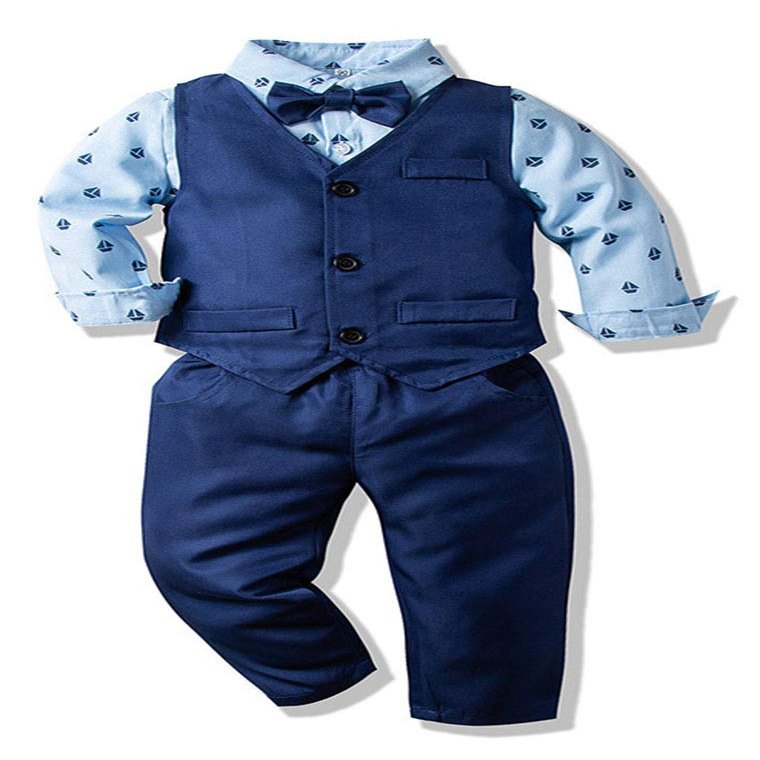 Abolai Boys' 3 Piece Vest Set with Blue Shirt,Vest and Pant Style2 Blue 80
