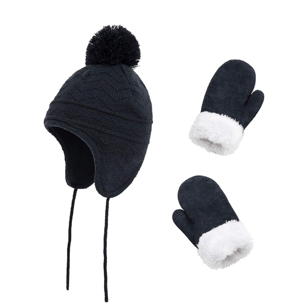 Kids Winter Beanie Hat Mittens Set Warm Fleece Hat Baby Toddler Knitted Hat & Gloves for Boys, Girls
