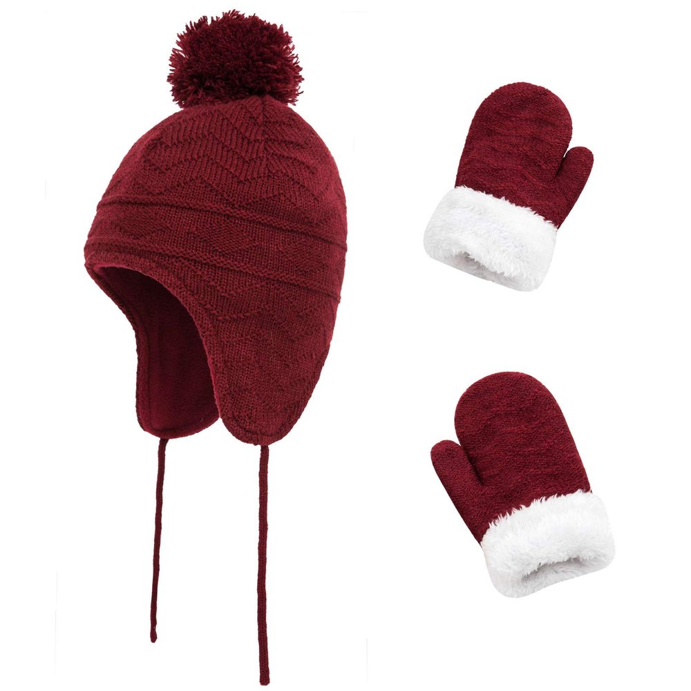 Kids Winter Beanie Hat Mittens Set Warm Fleece Hat Baby Toddler Knitted Hat & Gloves for Boys, Girls