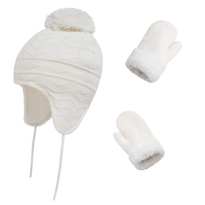 Kids Winter Beanie Hat Mittens Set Warm Fleece Hat Baby Toddler Knitted Hat & Gloves for Boys, Girls