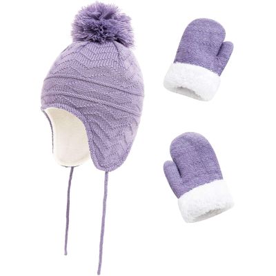 Kids Winter Beanie Hat Mittens Set Warm Fleece Hat Baby Toddler Knitted Hat & Gloves for Boys, Girls