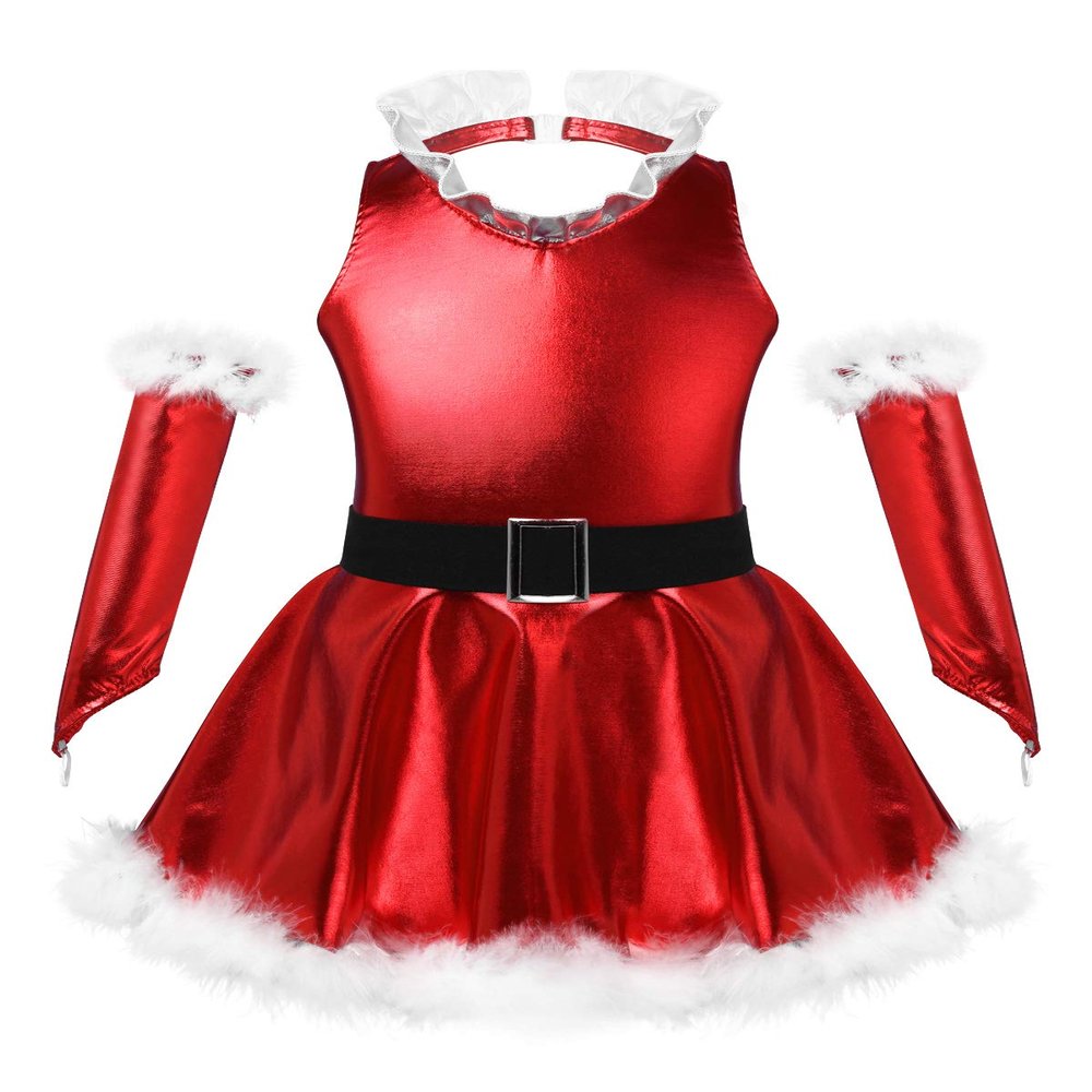 Agoky Girls Sequins Figure Ice Skating Roller Skating Ballet Dance Dress Christmas Santa Dance Costume Red Backless Costume 13-14