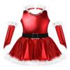 Agoky Girls Sequins Figure Ice Skating Roller Skating Ballet Dance Dress Christmas Santa Dance Costume Red Backless Costume 13-14 view 1