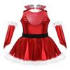 Agoky Girls Sequins Figure Ice Skating Roller Skating Ballet Dance Dress Christmas Santa Dance Costume Red Backless Costume 13-14 view 2
