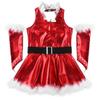 Agoky Girls Sequins Figure Ice Skating Roller Skating Ballet Dance Dress Christmas Santa Dance Costume Red Backless Costume 13-14 view 3