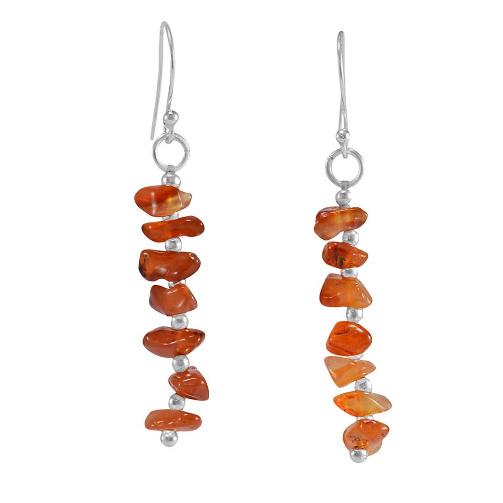 Silvesto India Natural Orange Carnelian Uncut Chips Gemstone Dangle Drop Earring 925 Sterling Silver Fashion Earring For Women