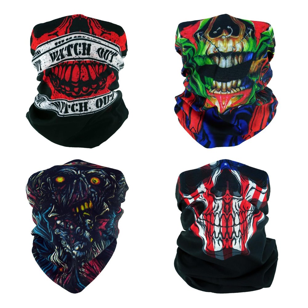 SMEHCF 4 Skull Zombie Headband Bandana Balaclava Half Face Mask Shield Head Hair Scarf Neck Gaiter Hat Multipurpose For WoMen Men Breathable Reusable Washable Red Black