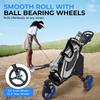 SereneLife Golf Cart Lightweight Foldable Golf Push Cart - Aluminum Folding Trolley with Adjustable Handle, Elastic Bag Straps, Dual Brakes, Scorecard & Cup Holders for Easy Maneuverability view 2