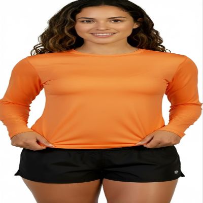 INGEAR Women's Rash Guard Shirts UPF 50+ Swim Shirt for Sun Protection Running Shirt Lightweight Quick Dry Top Sizes S-XXL (Orange, Large)