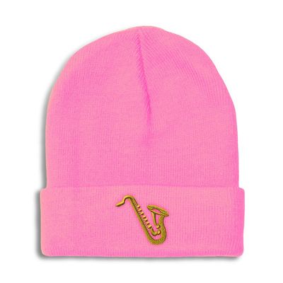 Beanies for Men Music Instrument Saxophone Embroidery Skull Cap Winter Hats for Women Acrylic One Size Soft Pink Design Only