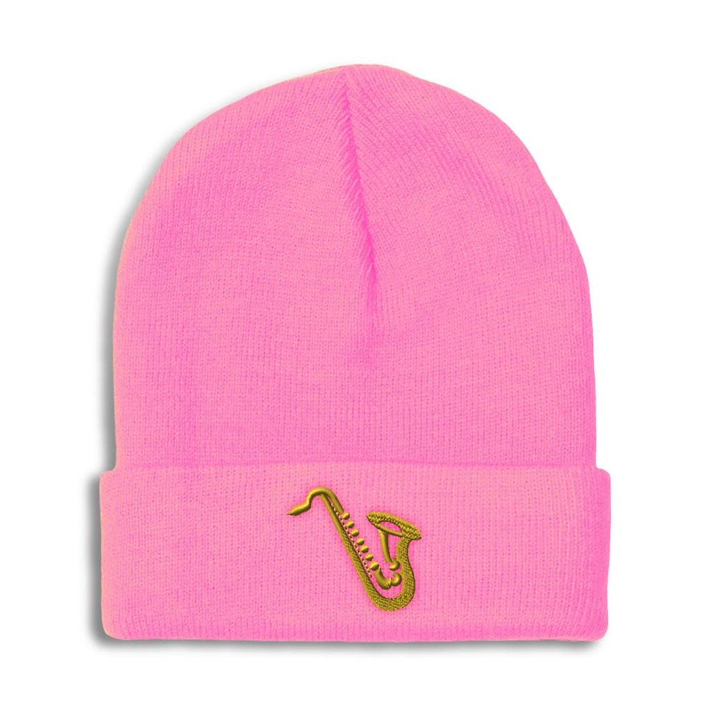 Beanies for Men Music Instrument Saxophone Embroidery Skull Cap Winter Hats for Women Acrylic One Size Soft Pink Design Only