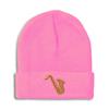 Beanies for Men Music Instrument Saxophone Embroidery Skull Cap Winter Hats for Women Acrylic One Size Soft Pink Design Only view 1