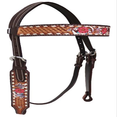CHALLENGER Horse Western Floral Tooled Leather Browband Headstall Breast Collar Tack Set 78HR33B