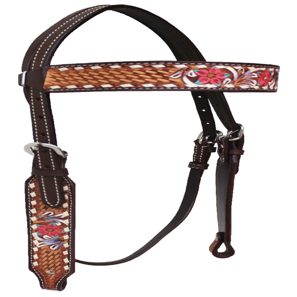 CHALLENGER Horse Western Floral Tooled Leather Browband Headstall Breast Collar Tack Set 78HR33B