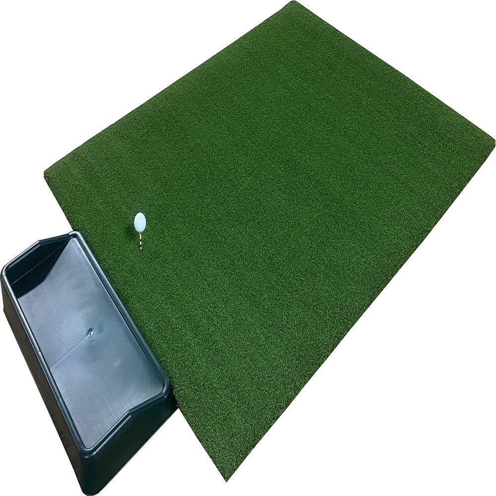 4 Feet x 5 Feet Urethane Backed Wood Tee Golf Mat - Commercial Premium Turf Indoor/Outdoor Mat - Golf Stance Mat for Pros & Beginners with Golf Accessories (Commercial Grade Golf Tray)