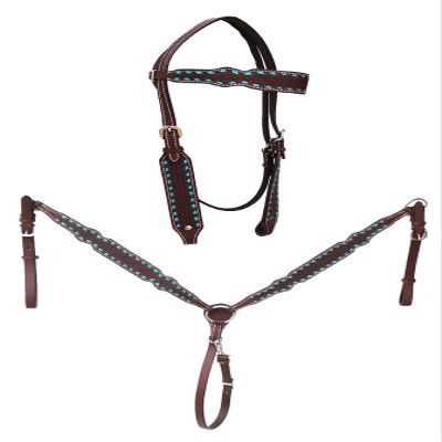 CHALLENGER Horse Western Tooled Leather Browband Headstall Breast Collar Laced Tack 78HR29B