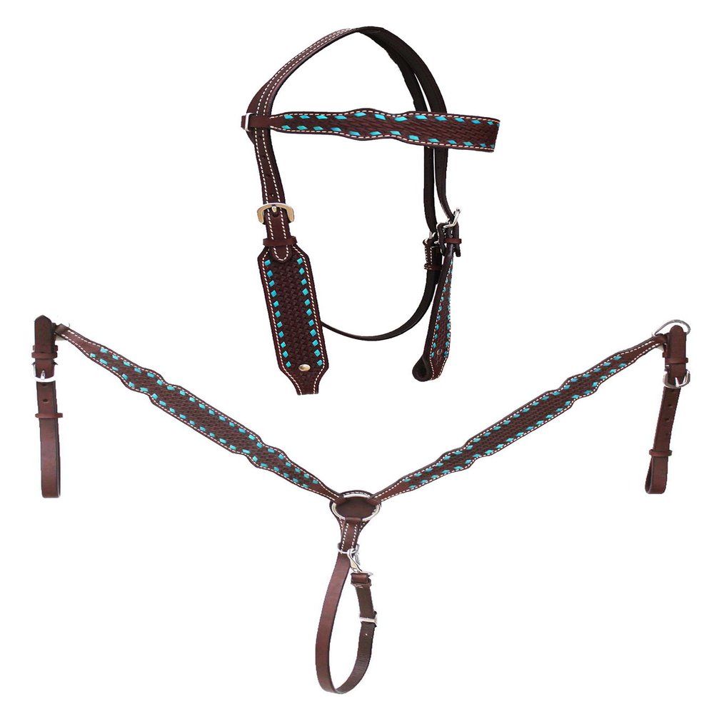 CHALLENGER Horse Western Tooled Leather Browband Headstall Breast Collar Laced Tack 78HR29B
