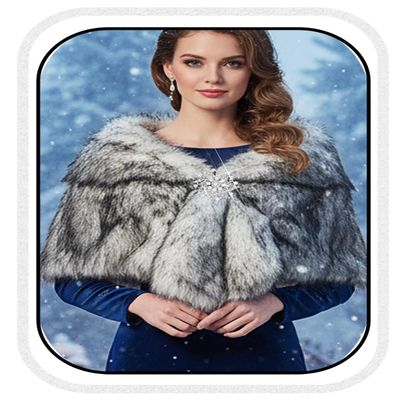 BODIY Bride Fur Shawls and Wraps 1920s Bridal Wedding Faux Fur Scarf Winter Sleeveless Fur Stole for Women and Bridesmaids (white+black)
