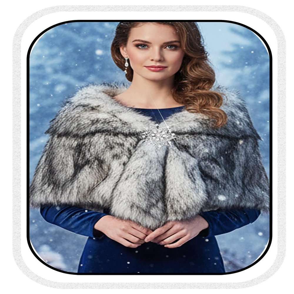 BODIY Bride Fur Shawls and Wraps 1920s Bridal Wedding Faux Fur Scarf Winter Sleeveless Fur Stole for Women and Bridesmaids (white+black)
