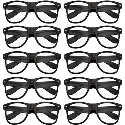 Art+Social 10 Pack Black Frame Nerd Glasses with Clear Lenses Classic Unisex Non-Prescription Costume & Party Eyewear for Adults & Teens