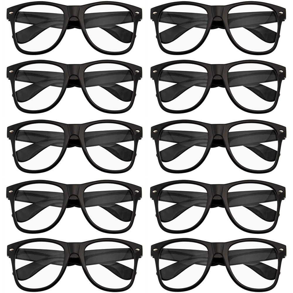 Art+Social 10 Pack Black Frame Nerd Glasses with Clear Lenses Classic Unisex Non-Prescription Costume & Party Eyewear for Adults & Teens