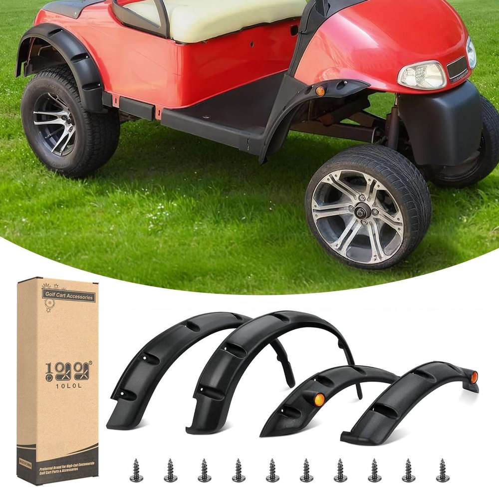 10L0L 4PCS Golf Cart Fender Flares, Exact Fit for Standard EZGO RXV 2008-2015, Impact-Resistant ABS Plastic Mud Guards with Reflectors & Stainless Steel Hardware - Not for Modified Carts