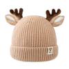 LEOMOSTE Baby Beanie Hat Cute Antlers Reindeer Crochet Knitted Hat Winter Warm Cap for Toddler Boys Girls Khaki view 1