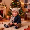 LEOMOSTE Baby Beanie Hat Cute Antlers Reindeer Crochet Knitted Hat Winter Warm Cap for Toddler Boys Girls Khaki view 2